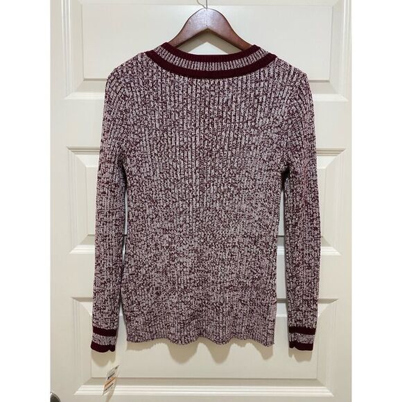 Maison Jules Oreppy Collegiate Women's V Neck Sweater Knit Dark Red Size S - Picture 6 of 10